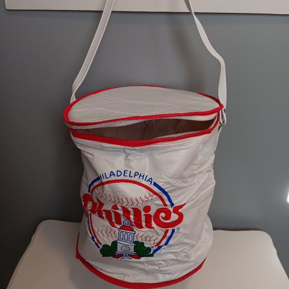 Vintage NEW Philadelphia Phillies White 1980's Vinyl Can Cooler Lunch Bag